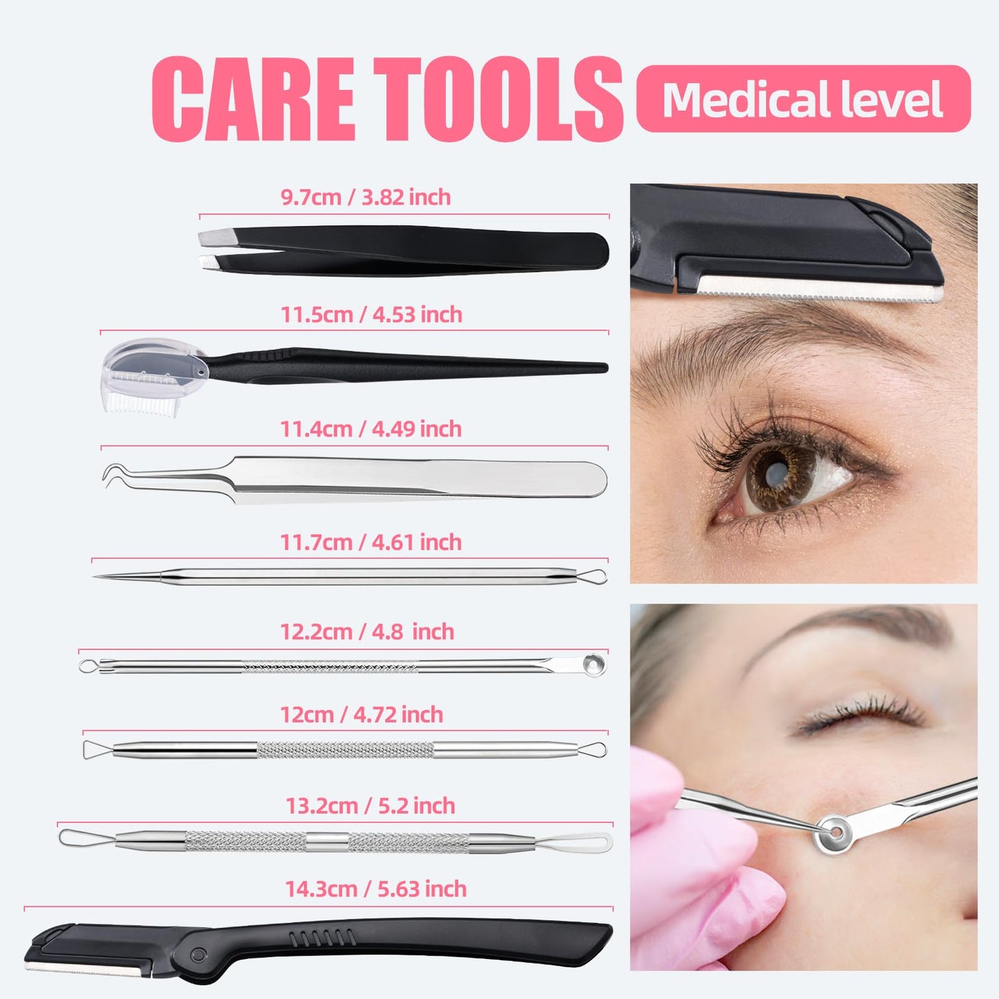 JPNK Blackhead Remover Tool Comedones Extractor Acne Removal kit & Eyebrow Trimmer Kit, 8PCS in One with 5X Magnifying Mirror (Silver)