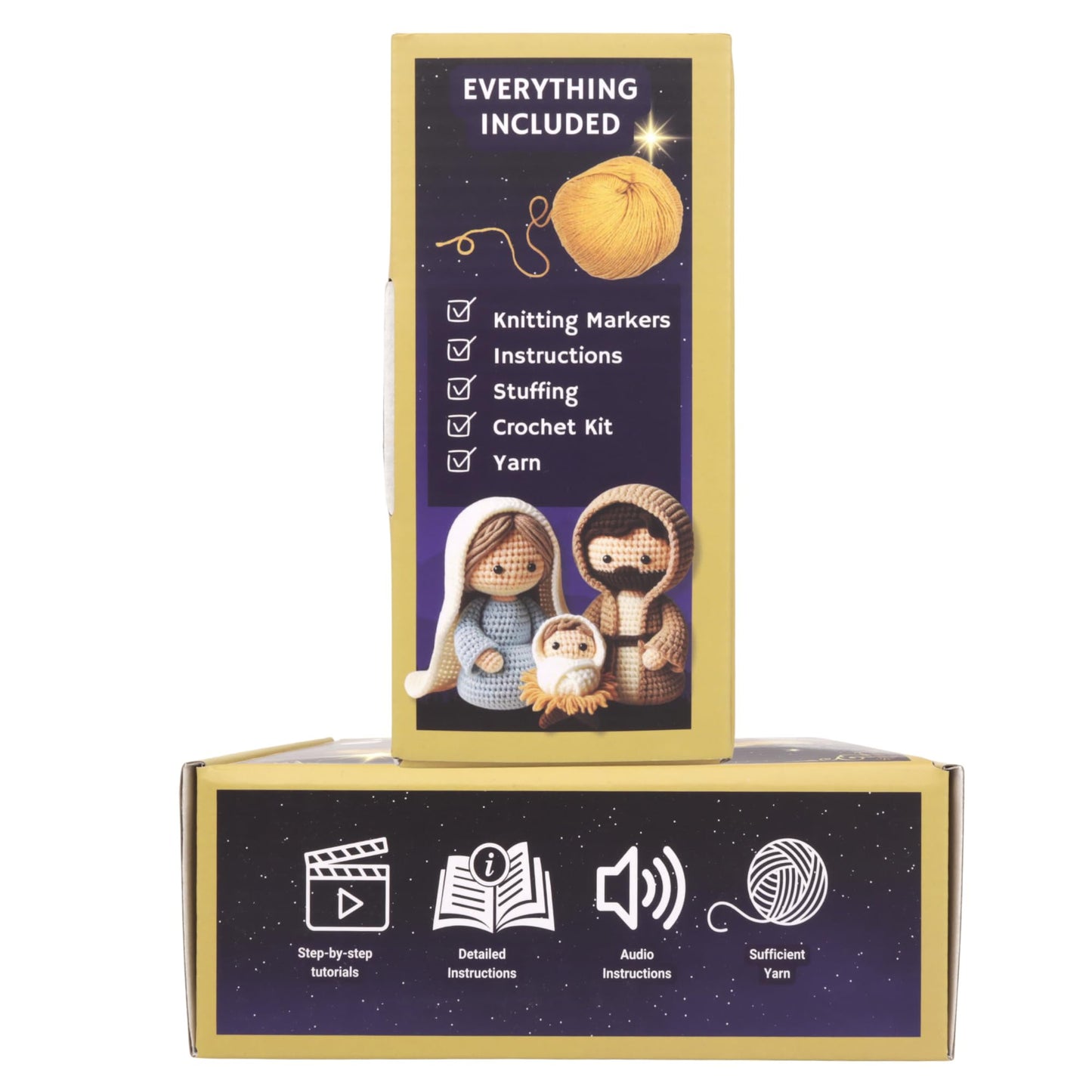 Mad Mags Holy Family Nativity Crochet Kit, Starter Kit with Step-by-Step Video Tutorials, DIY Knitting Supplies, Everything Included