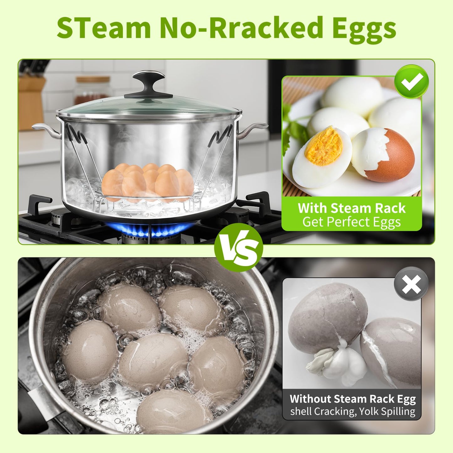 Steamer Cooling Rack Trivet Accessory Set, Include 9-holes Egg Steamer Cooking Rack with Heat Resistant Silicon Handles & Compatible for 6, 8 Quart Pressure Cooker Trivet, Instant Pot Accessories