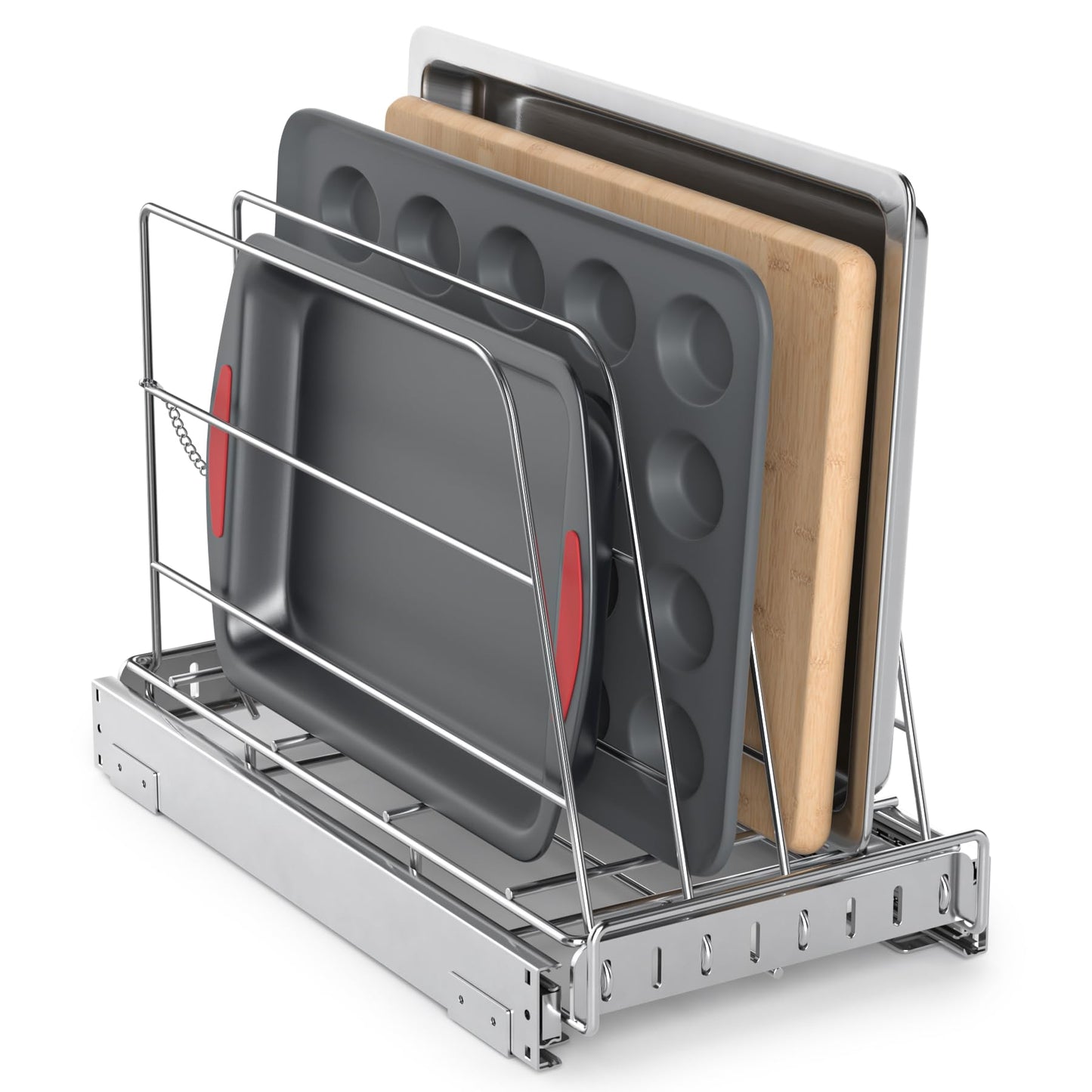 Pull Out Cabinet Organizer for Cutting Board, Cookie Sheet, Baking Sheet, Stainless Steel Sliding Rack for Bakeware & Trays, Heavy-Duty Cutting Board Organizer (9” x 16.5” (22.8 x 41.8 cm))