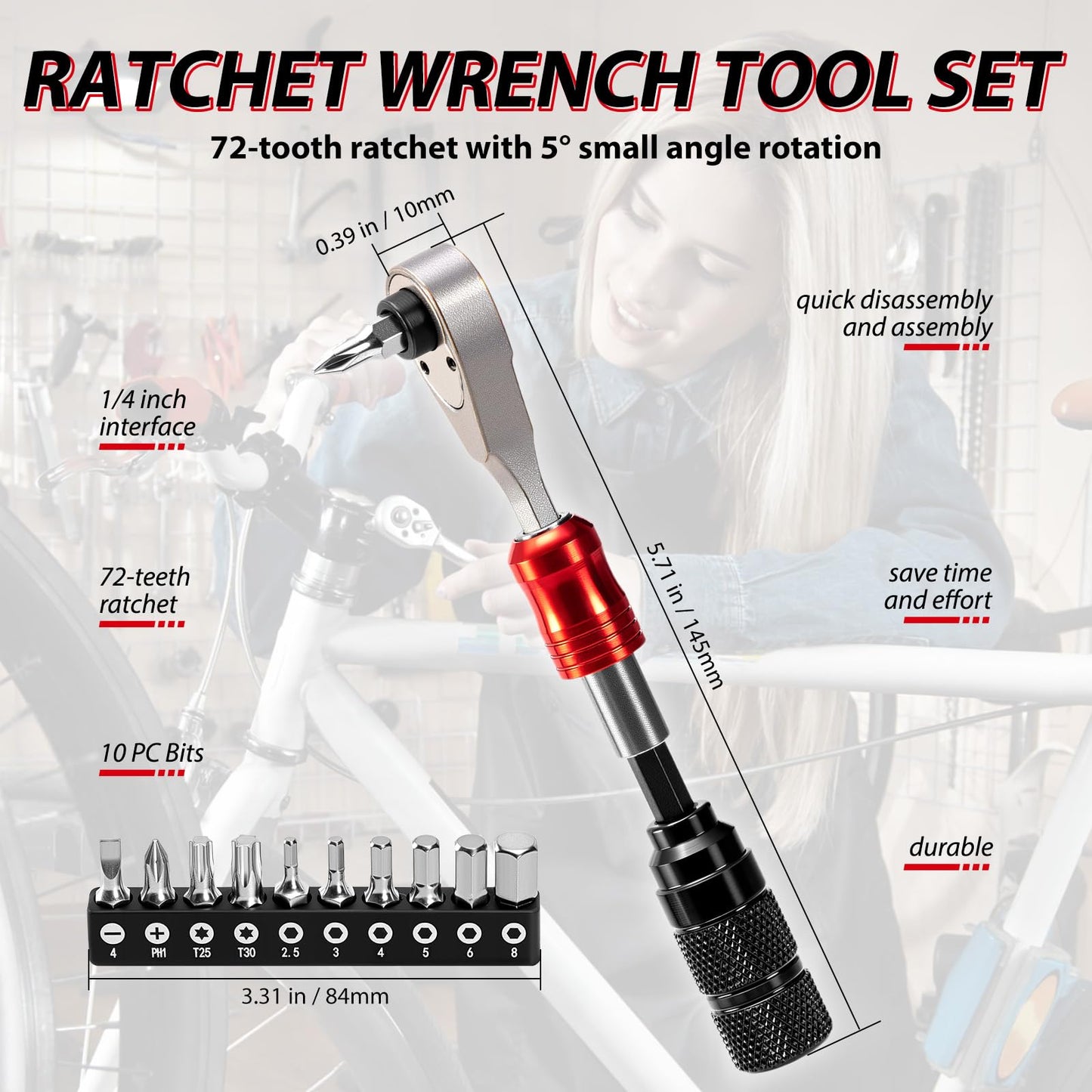 WINFAVO Bike Repair Tool Kit with 10 Magnetic Bits - Alloy Multitool for Bicycle, MTB, Road Cycling - Portable Multifunction Tool Set in One Safety Kit