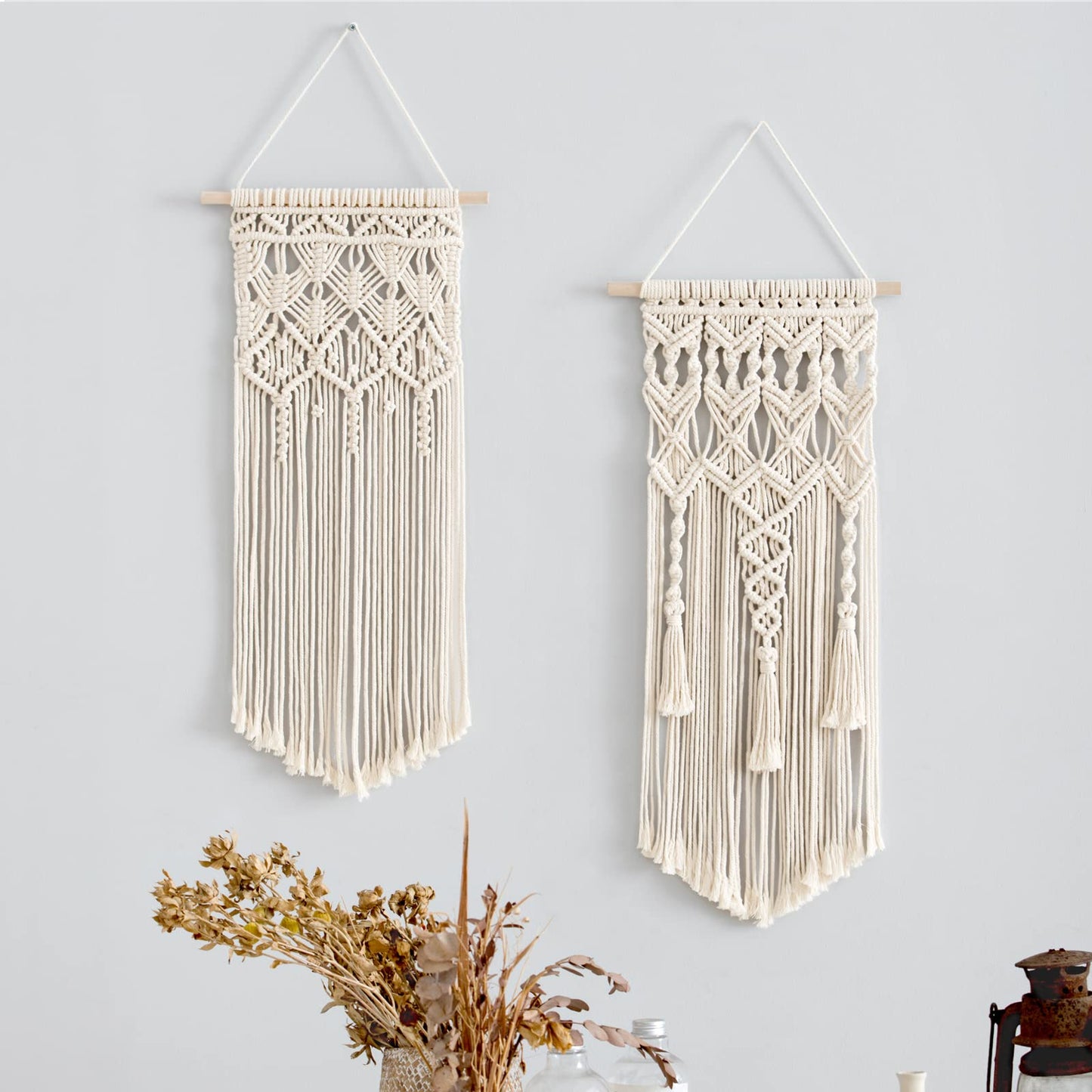Mkono Macrame Woven Wall Hanging and Boho Storage Basket Home Decor