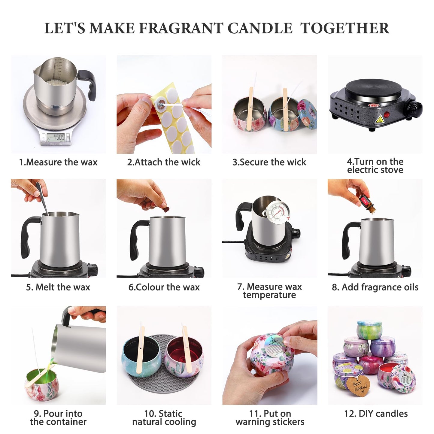 SAEUYVB Candle Making Kit with Wax Melter, Candle Making Kit for Adults, Candle Kit - DIY Starter Soy Candle Making Kit - Perfect as Home Decorations