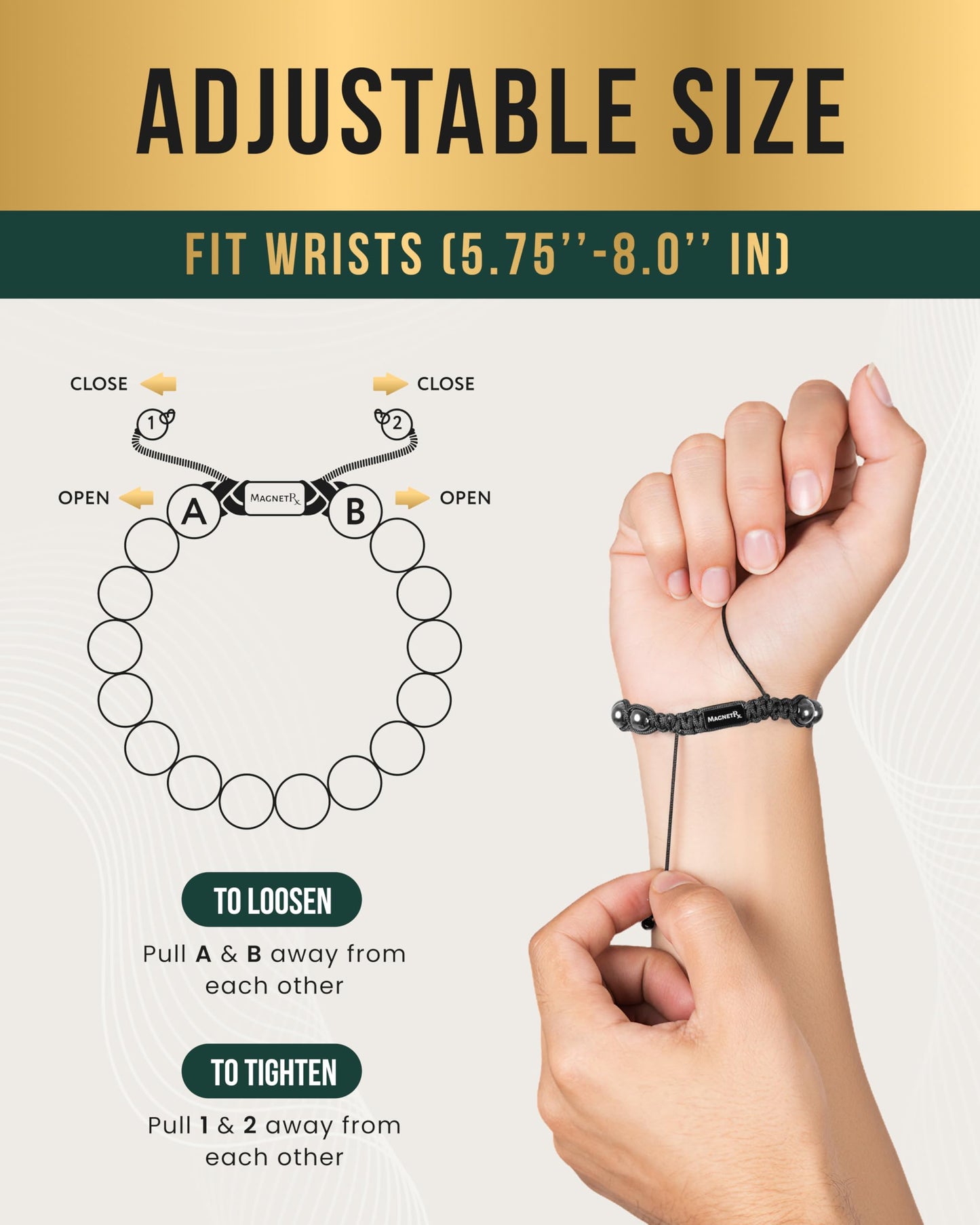 MagnetRX Magnetic Hematite Bracelet - Max Strength Magnet Stones - Magnetic Beaded Bracelets for Men and Women (Bali 8mm Bead)
