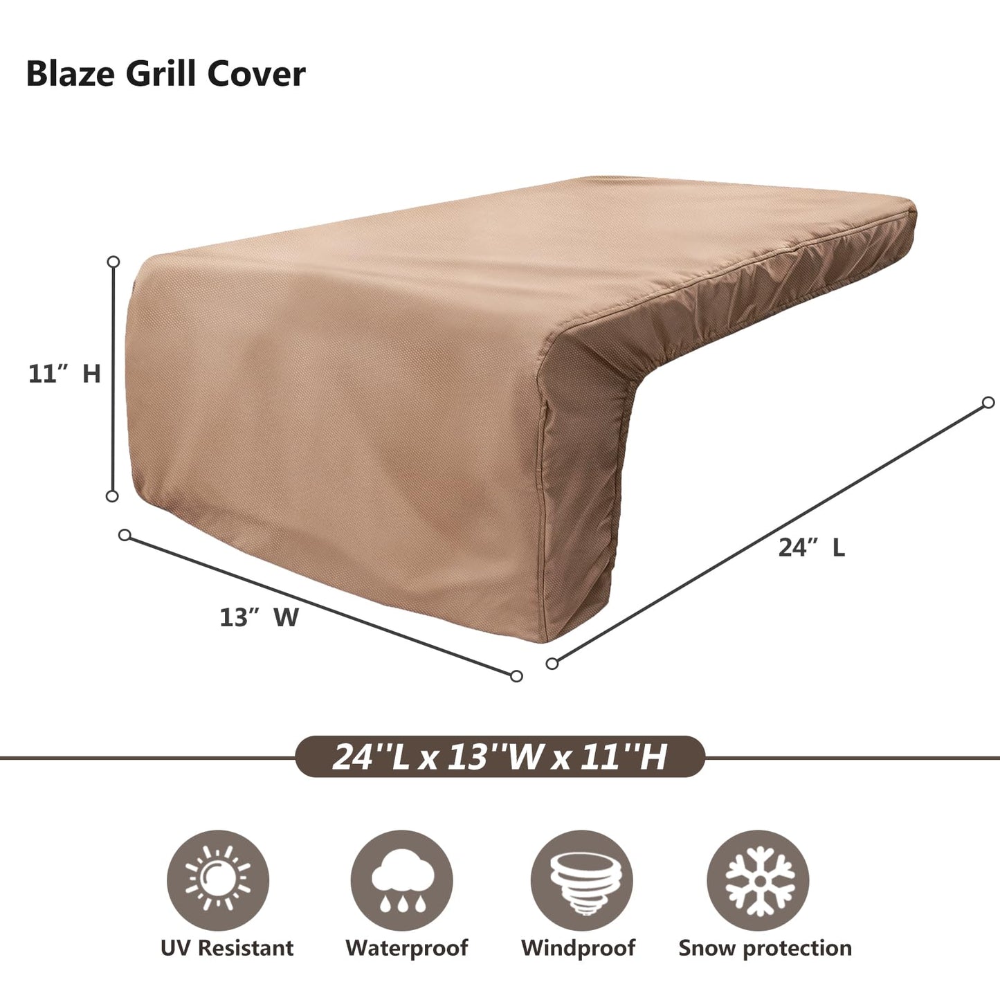 DearHoHo Cover for Blaze Premium LTE Built-in Double Side Burners - 2SBBICV,Heavy Duty 600D Waterproof Outdoor Grill Burner Cover with Plush Lining,Suitable 24''L x 13''W x 11''H,Khaki