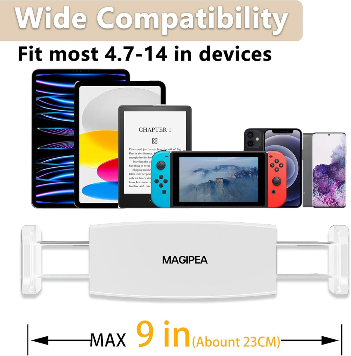 Tablet Stand Holder, Mount Holder Clip with Grip Flexible Long Arm Gooseneck Compatible with ipad iPhone/Nintendo Switch/Samsung Galaxy Tabs/Amazon Kindle Fire HD (New White)
