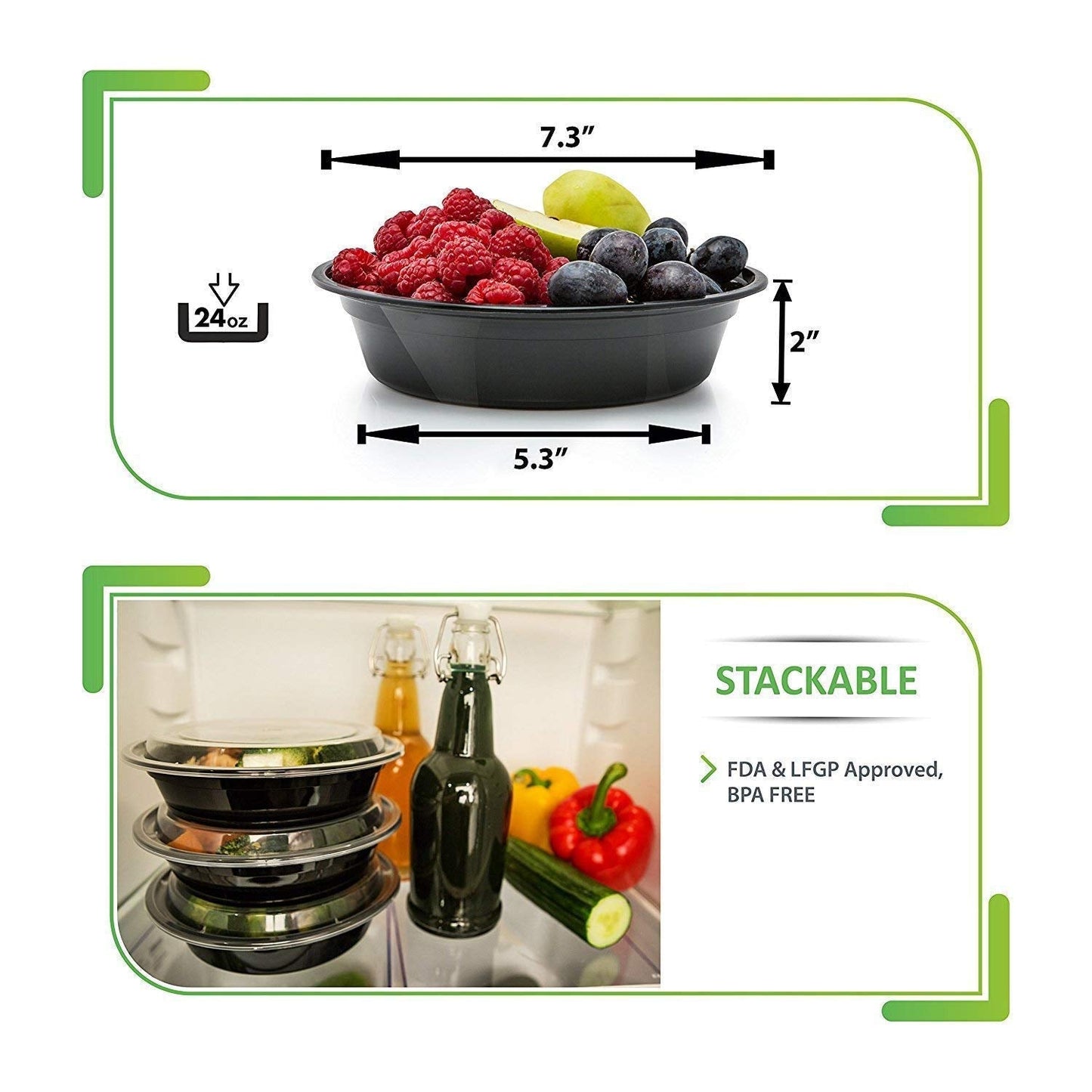 Prep Naturals Meal Prep Containers - Dishwasher-Safe Plastic Bowls with Lids - Freezer & Microwave-Safe Food Storage Containers with Lids - Portion-Control Meal Prep Bowls - 30 Pack, 24 Oz, Black