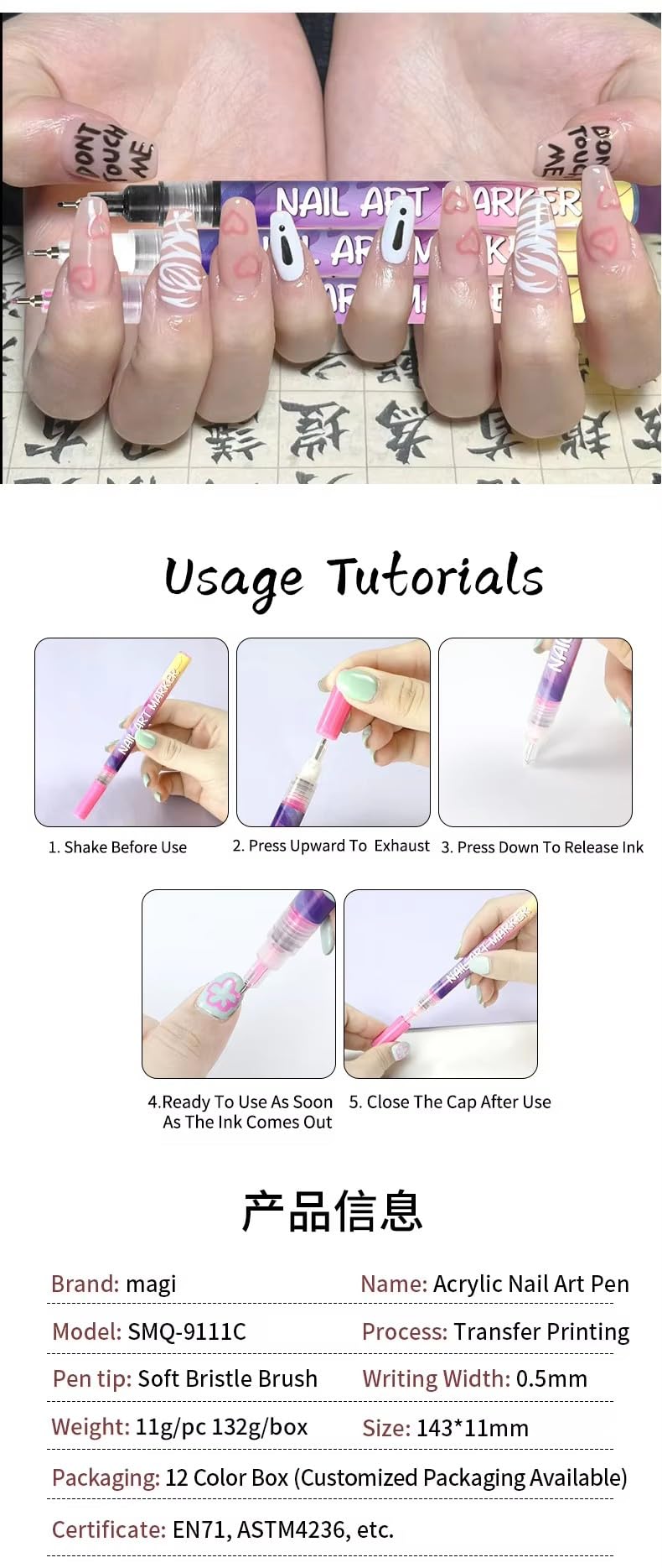 12 Waterproof Nail Art Pen set. Fast-Drying Non-Toxic 0.5mm Needle Tip Nail Polish Pens. Nail Paint Graffiti Dotting Pen for DIY Nail design