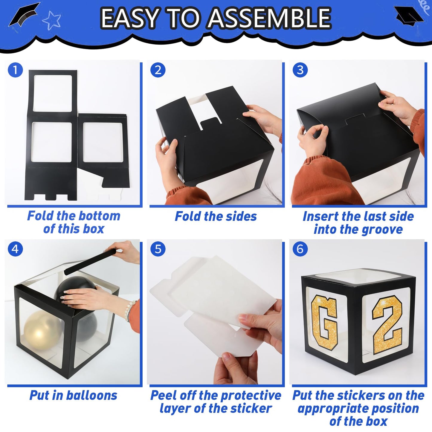 Graduation Decorations 2026, Blue Black Graduation Party Decorations 123pcs Balloon Boxes with Letters, Balloon Arch Kit and Backdrop for 2026 Grad Decor Class of Party Supplies