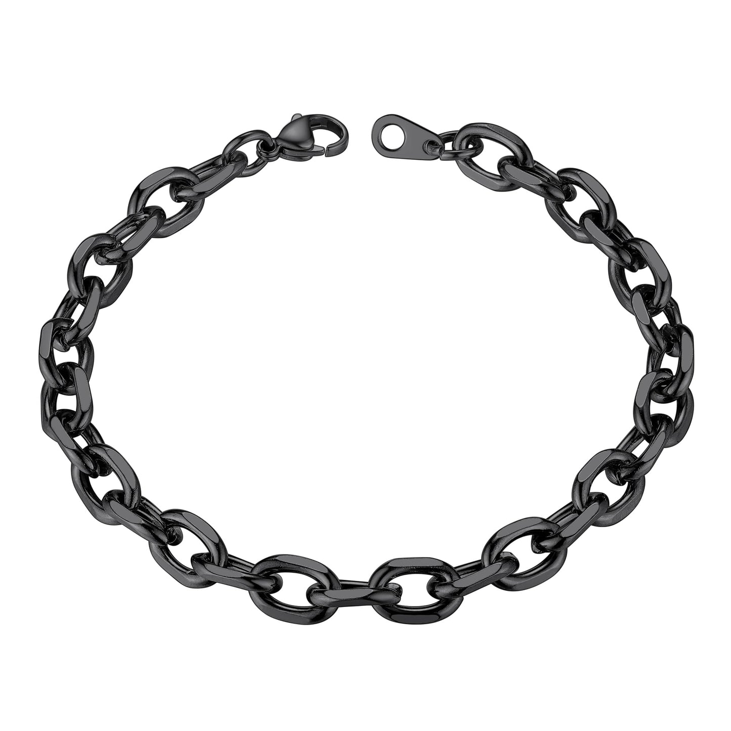 ChainsHouse Black Hip Hop Cable Bracelet for Men Women 7mm Width,7.5 inch 316L Stainless Steel Wrist Bracelet Men Bangle