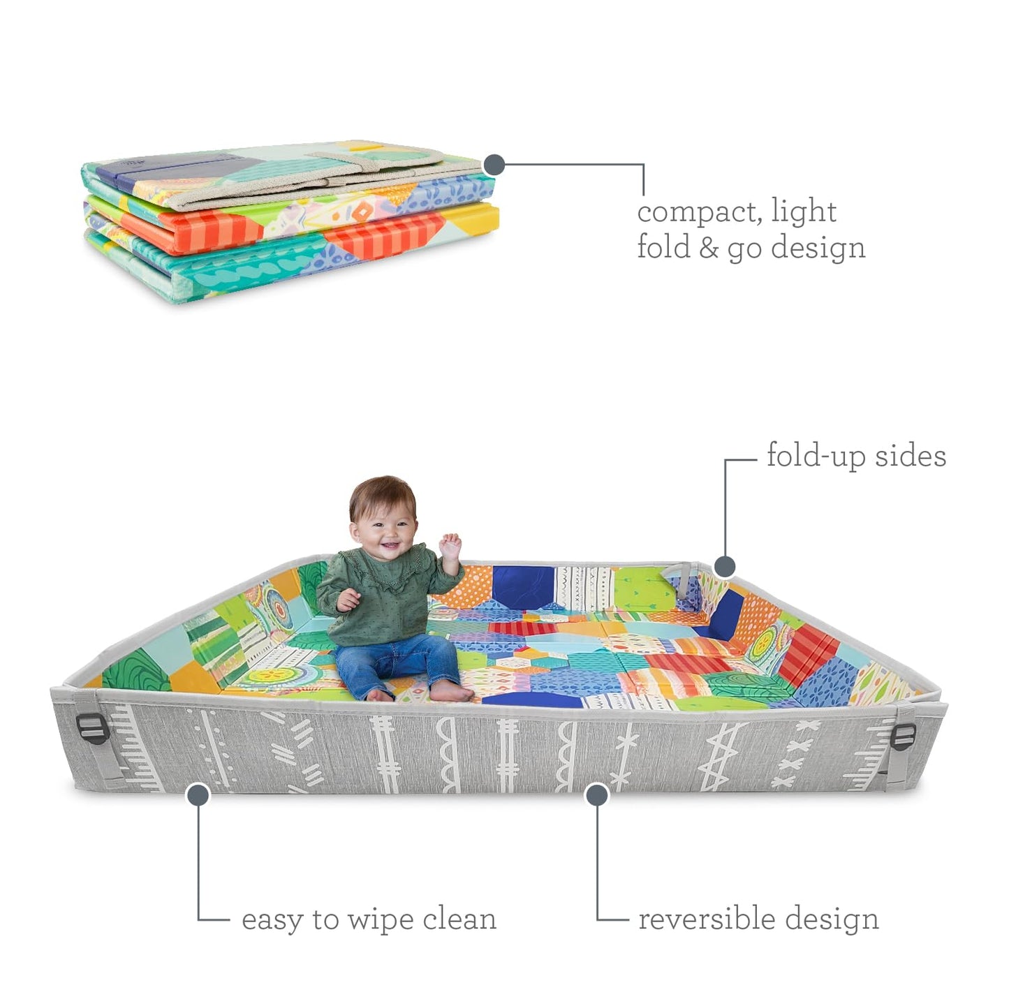 Infantino Foldable Soft Foam Play Mat, 57" Baby Mat for Floor Time, Lightweight, Easy to Store, Wipeable, Multicolor