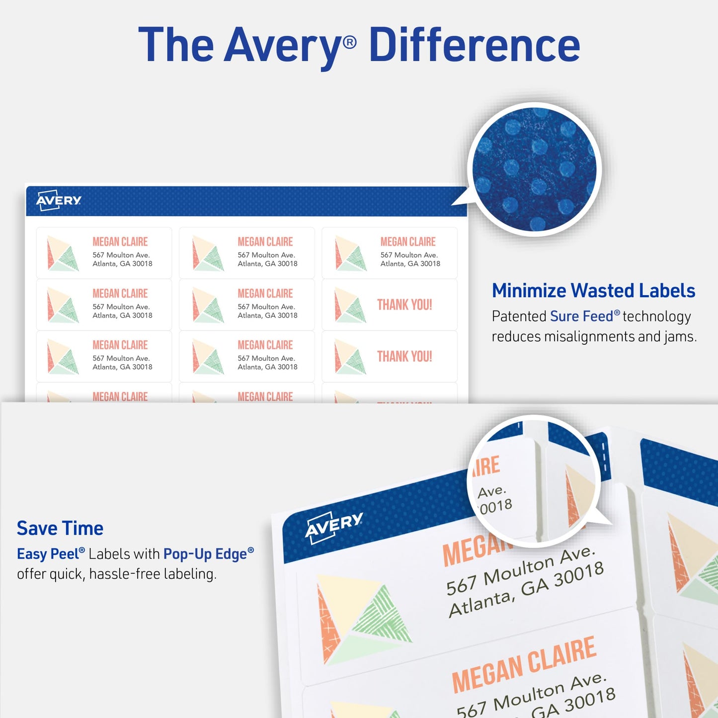 Avery Easy Peel Printable Address Labels with Sure Feed, 1" x 2-5/8" Customizable Stickers, White, 1,500 Blank Mailing Labels, Great for Mailing, Shipping, and More (2-Pack of 08160)