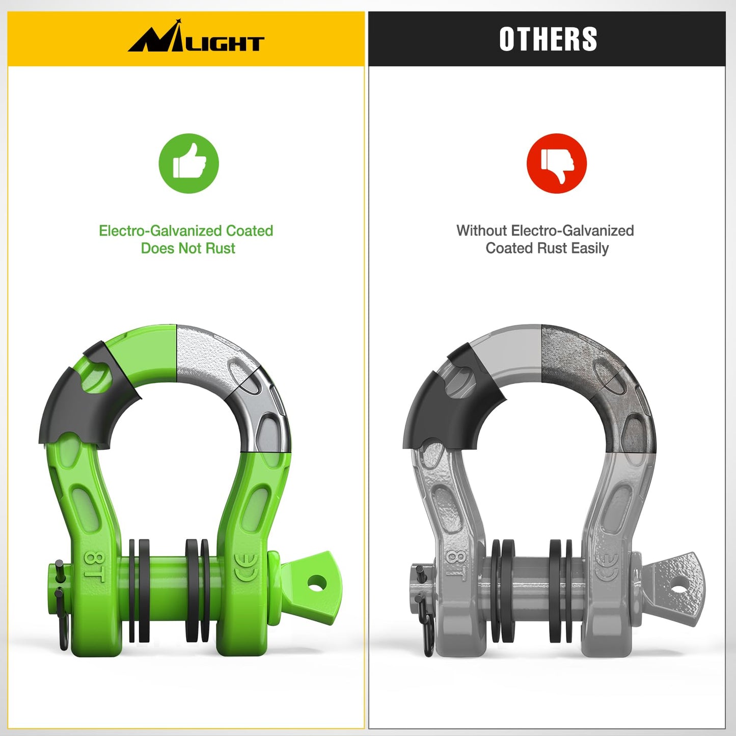 Nilight Heavy Duty Mega D-Ring Shackles(2 Pack) 68,000 lb Break Strength(17,000 lb WLL) w/ 7/8″ Screw Pin & Washers, Forged Steel Off-Road Recovery Shackles for Tow Strap & Winch Gear, Green