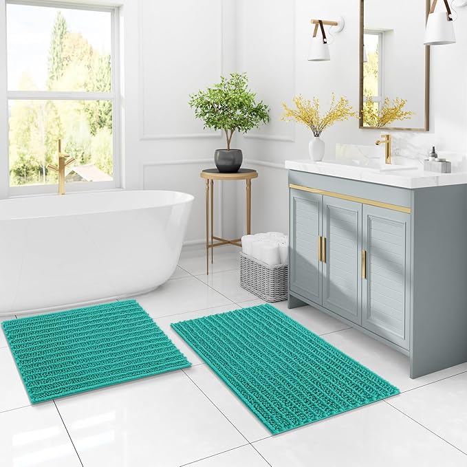 Arotive Luxury Chenille Bathroom Rug Mat, Extra Soft Thick Absorbent Shaggy Bath Rugs, Non-Slip Machine Wash Dry, Plush Bath Mats for Bathroom, Shower and Tub, 30x17, Teal
