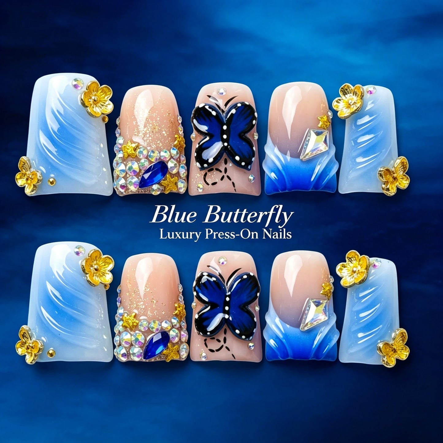 Handmade Press on Nails 3D Cute Glue on Nails for Women, Luxury Duck Nail Art Design, Fake Nails with 3D Nail Charms Size M 13