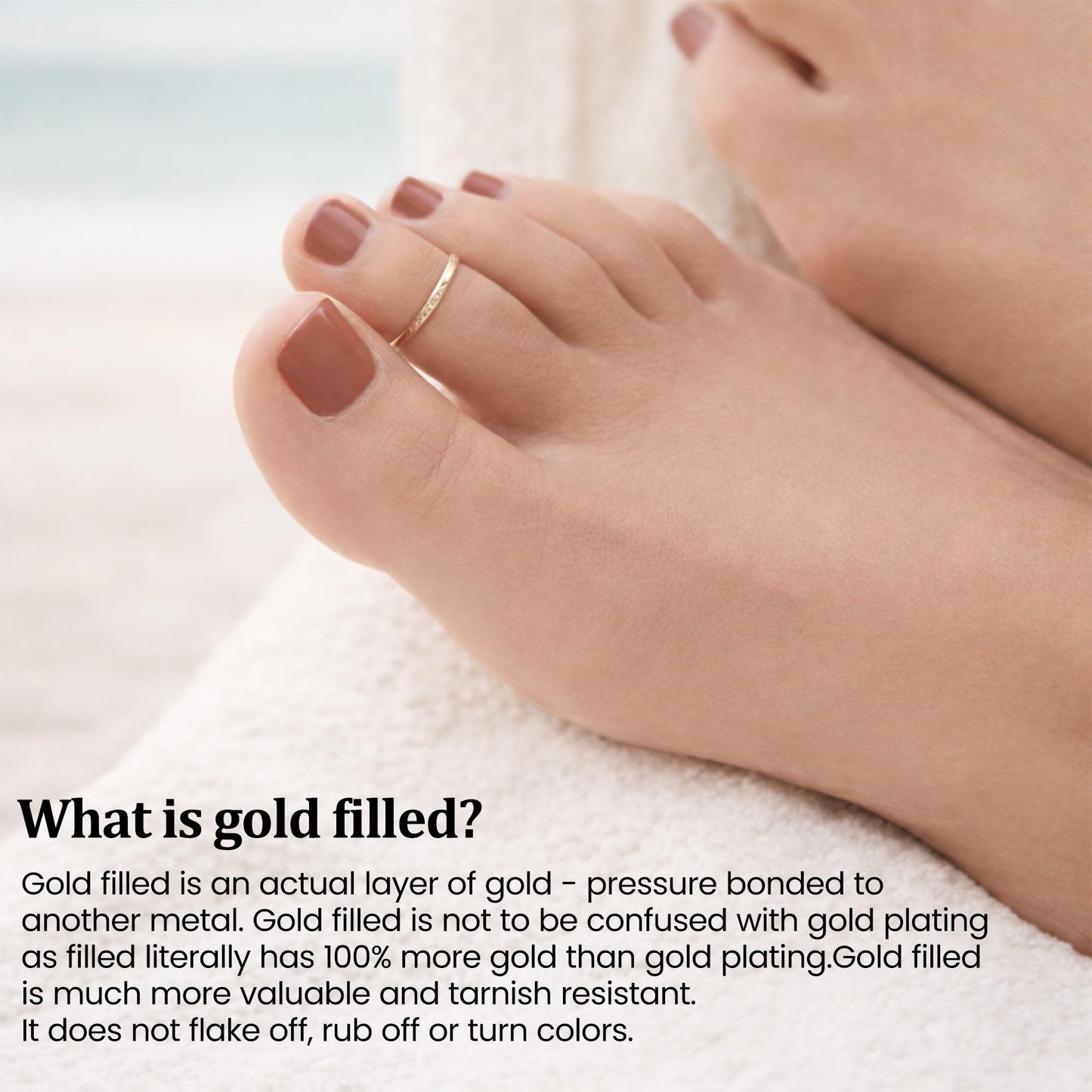 Ellie J Maui 14K Gold Filled Toe Rings for Women Adjustable Open Back Hammered Toe Ring Handmade Non Tarnish Dainty Gold Toe Ring Summer Beach Foot Jewelry