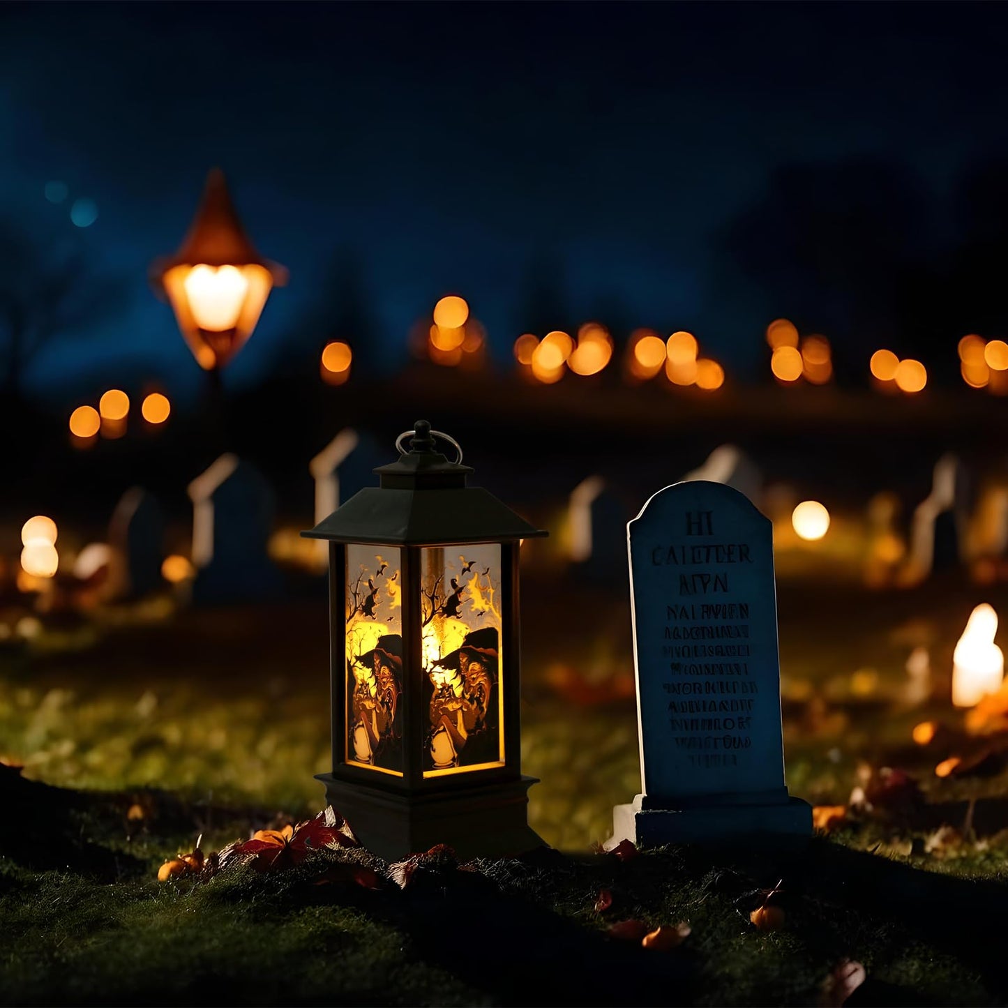 Blinket Halloween Lanterns Decorations 4 Pack, Battery Operated Black Pumpkin Witch Lanterns, Flickering Light for Indoor Party Home Decor