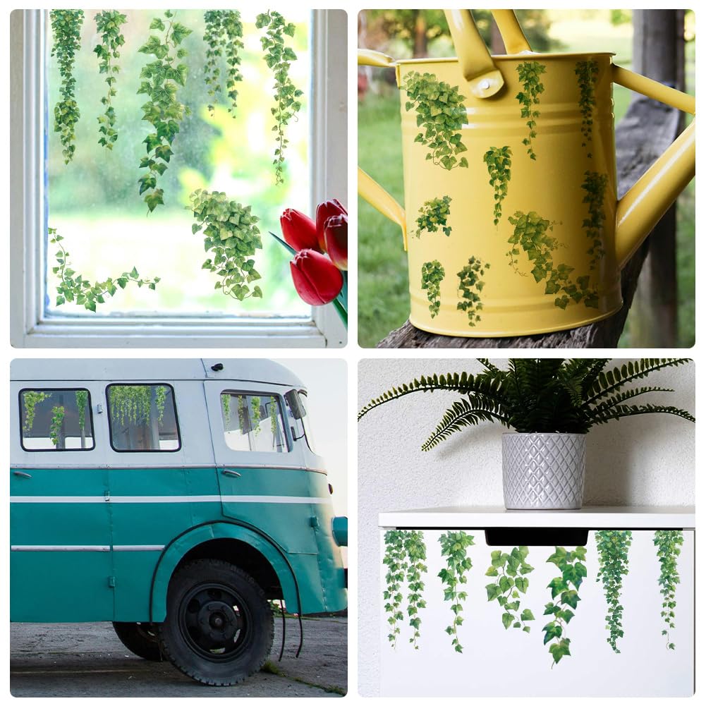 AHANDMAKER 12 Sheets Beautiful Green Ivy Leaves & Vine Rub On Transfer Stickers Green Plants Windows Decorative Transfer Stickers for Study Room, Bookstore, Coffee House Home Décor, 5.5x5.5"