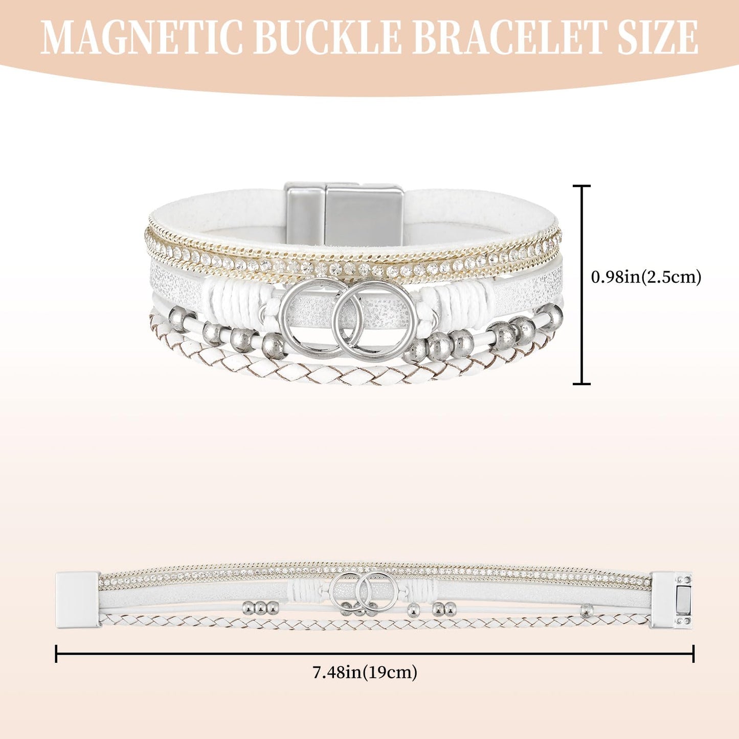 QIUTIMIY Leather Bracelets for Women Trendy Boho Cuff Bracelet Layered Bangle with Clasp Hand Wrist Jewelry Western(Style 8-Silver)