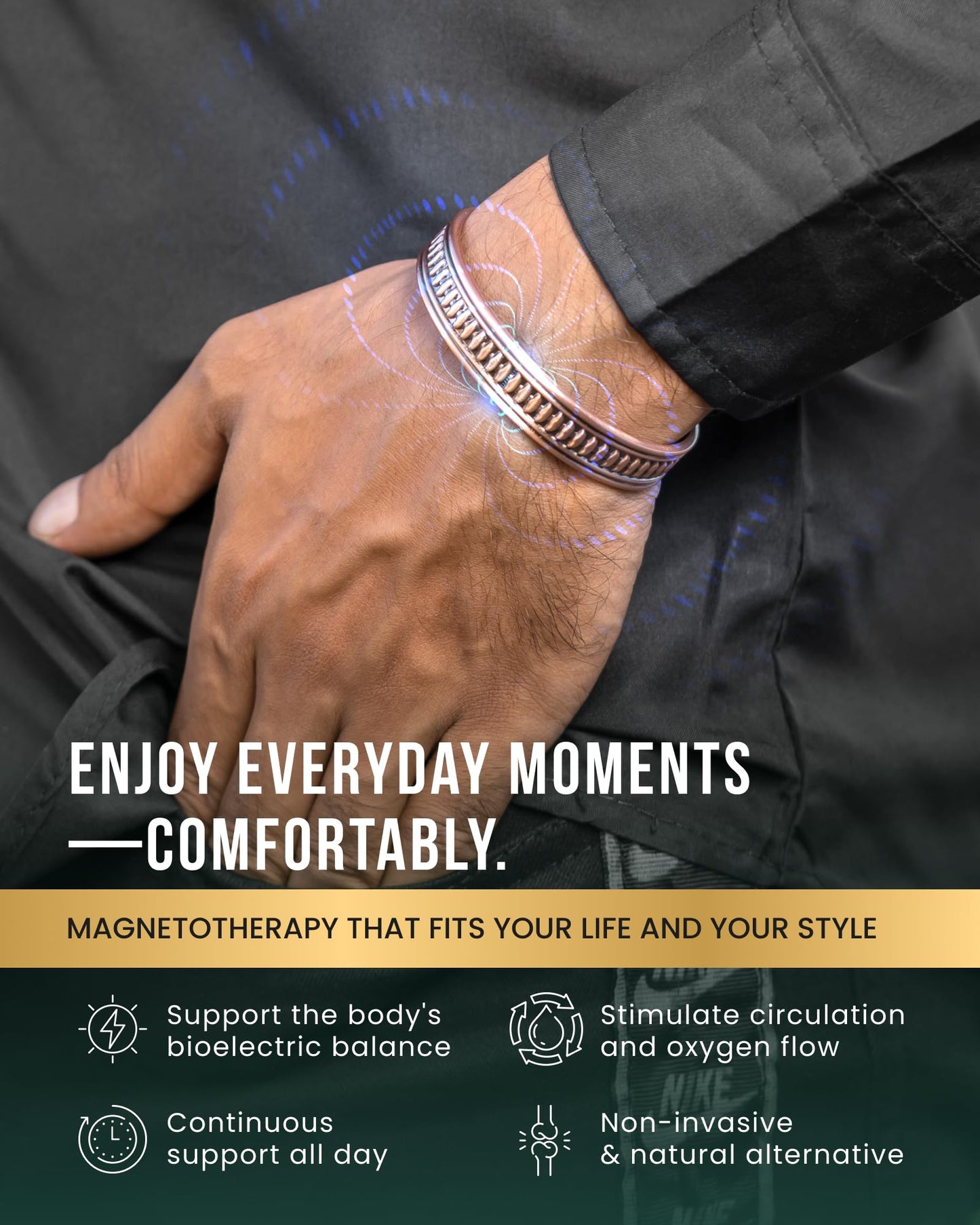 MagnetRX® Magnetic Copper Bracelets for Men – Effective 99.9% Pure Copper Bracelet for Men – Adjustable Copper Magnetic Bracelets (Native)