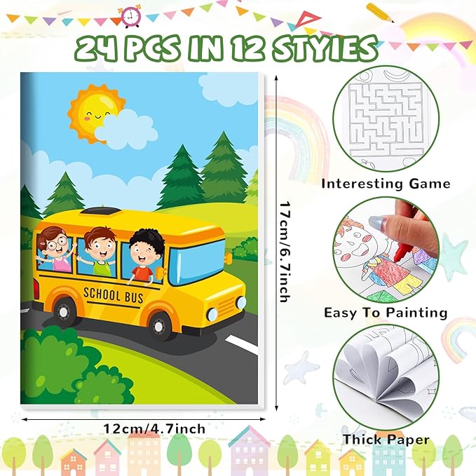 BenLouis 24 Pcs Preschool Kindergarten Mini Coloring Books Kids Graduation Party Favors Small Activity Books Bulk for Kids Student Birthday Goodie Bags Stuffers Return Gifts Classroom Travel