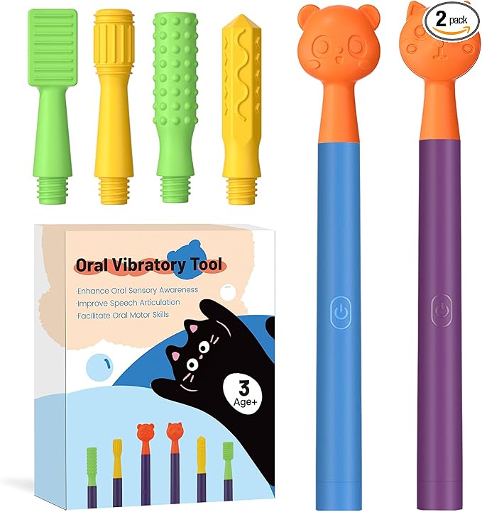 Oral Sensory Stimulation Kit with 6 Soft Textured Heads for Speech Therapy & Feeding Support, Muscle Strength & Phonation Improvement - Double