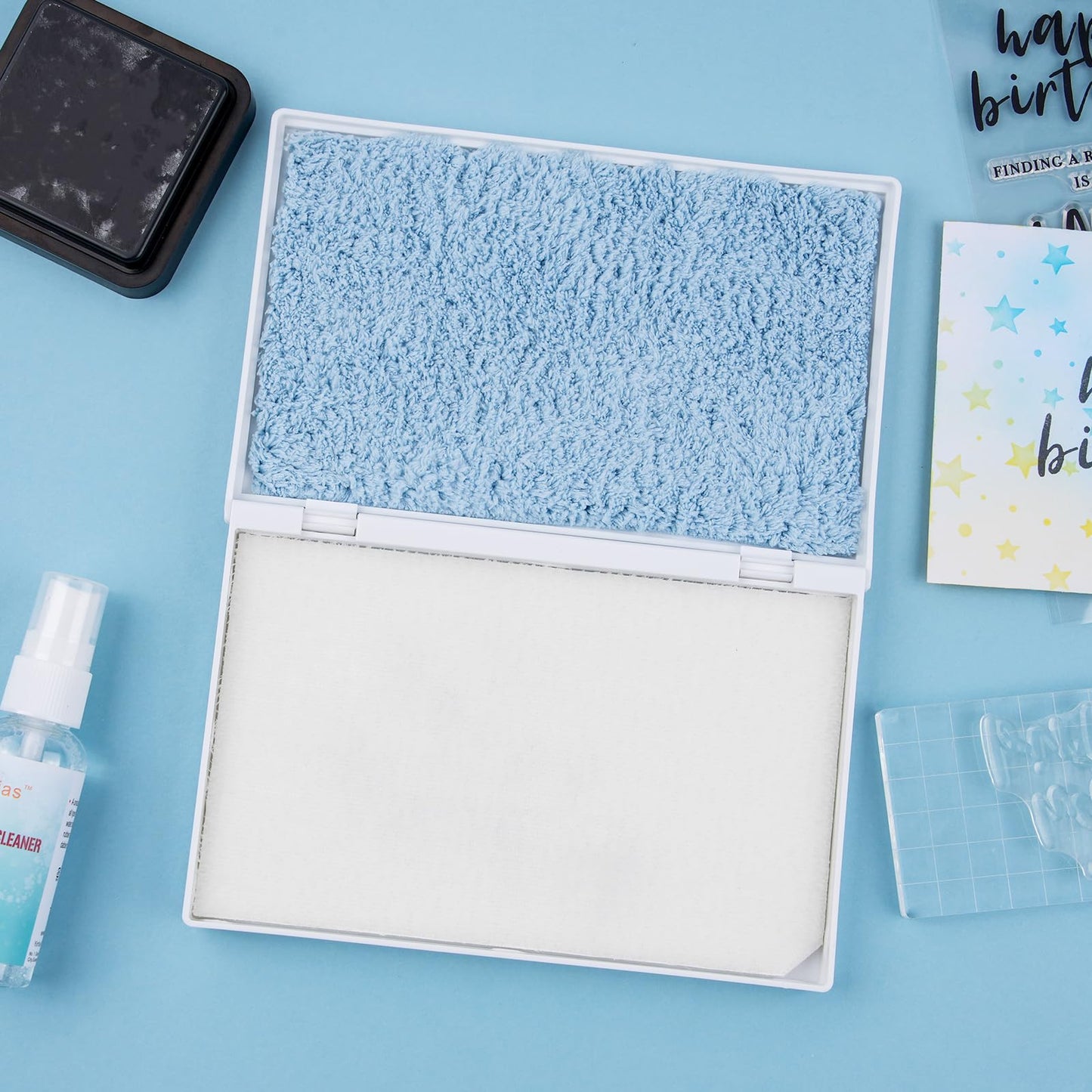 Stamp Scrubber for Stamps,Dual-Sided Stamp Cleaning Pad with Synthetic Bristles,Stamping Tool Cleaning Cling & Foam & Large Clear & Rubber Stamps 7.3x4.9inch
