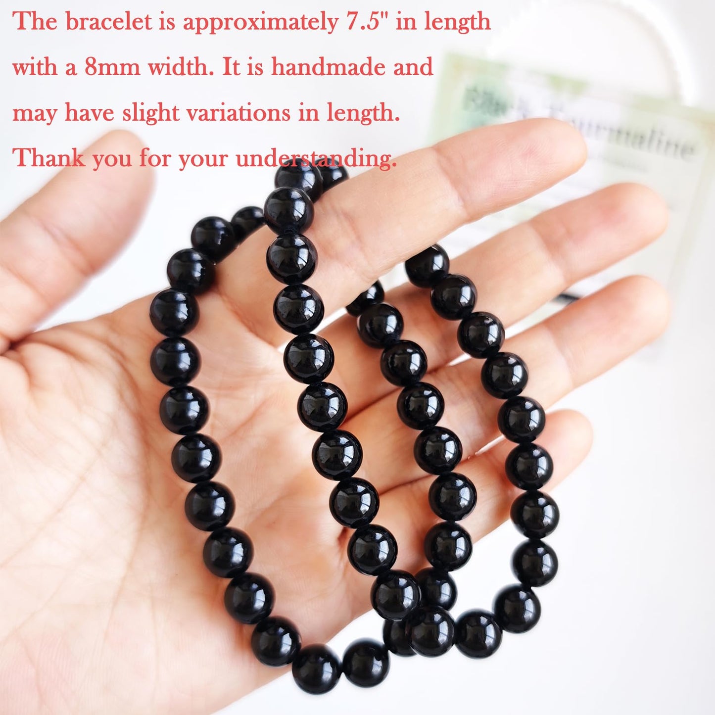Handmade Natural Gemstone Elastic Bracelet - Healing Crystal Beads Jewelry, Unisex (Black Tourmaline, 8mm)