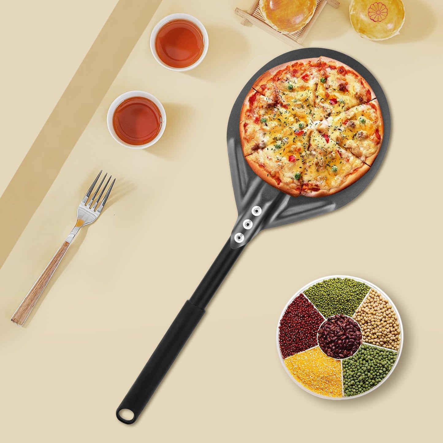 Perforated Pizza Peels 6 INCH pizza spatula paddle Long Handle Metal Pizza Spatula for Indoor and Outdoor (6 Inch)
