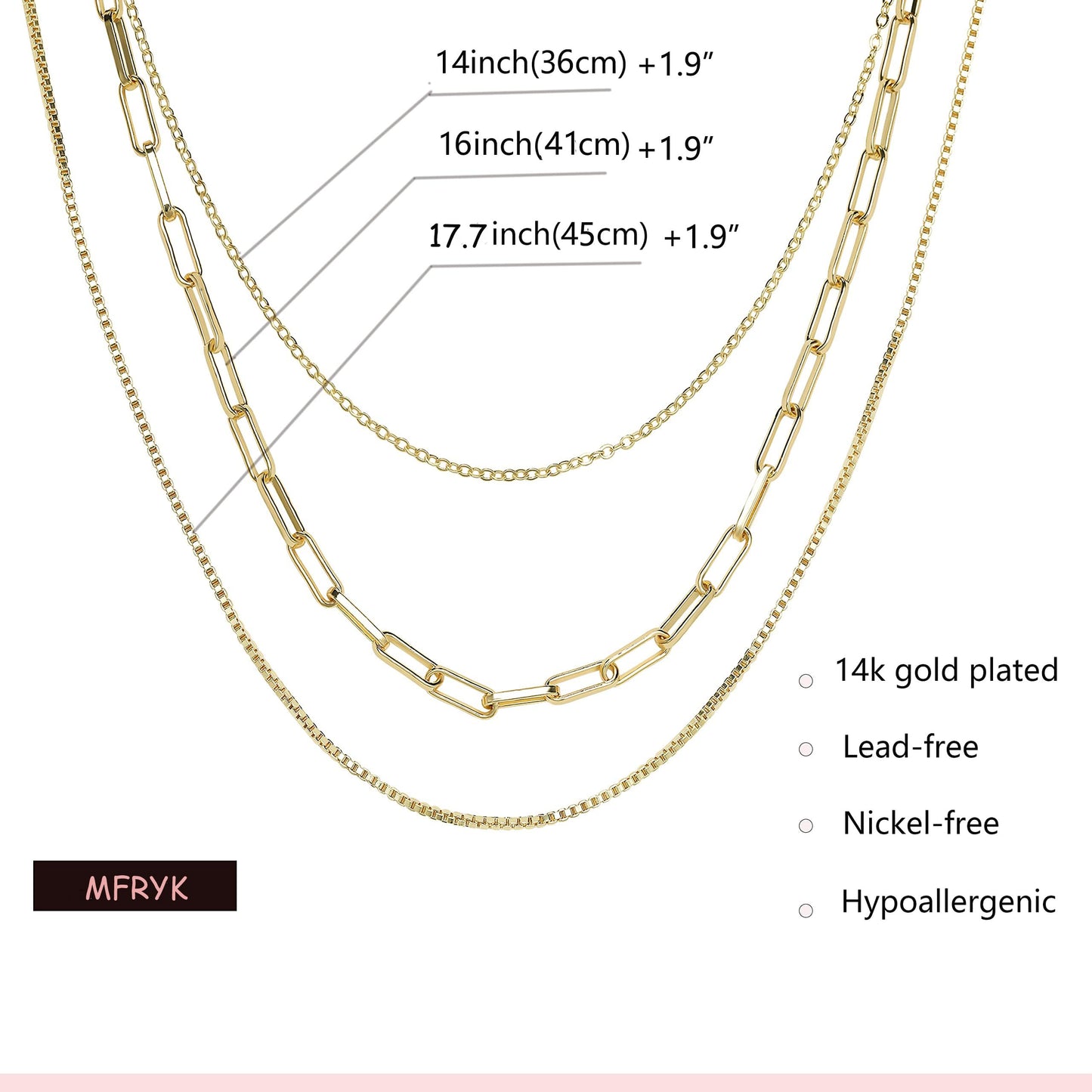 MFRYK Gold Necklaces Stack For Women,14K Gold Plated Simple Layered Choker Necklaces,Stackable Multilayer Gold Small Square Pendant Box Paperclip Chain Layered Necklaces Set Jewelry Gift for Women
