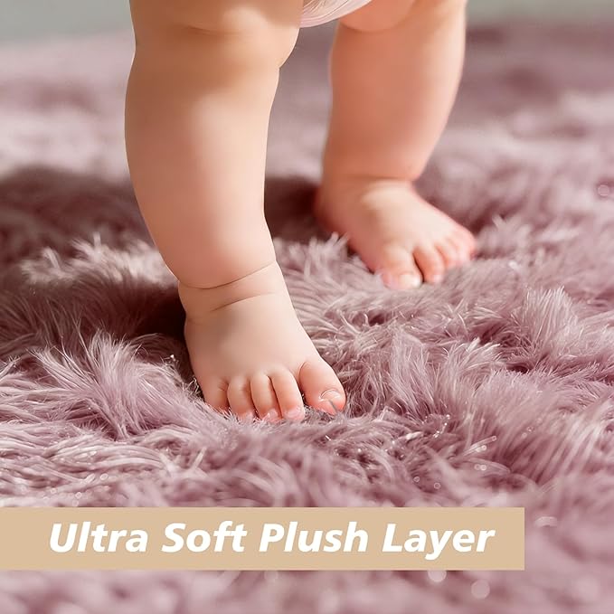 6x9 Fluffy Area Rug for Living Room,Shag Area Rugs for Bedroom,Blush Soft Fuzzy Rug Non-Shedding Indoor Plush Carpet for Kids Bedroom Nursery Dorm Home Decor