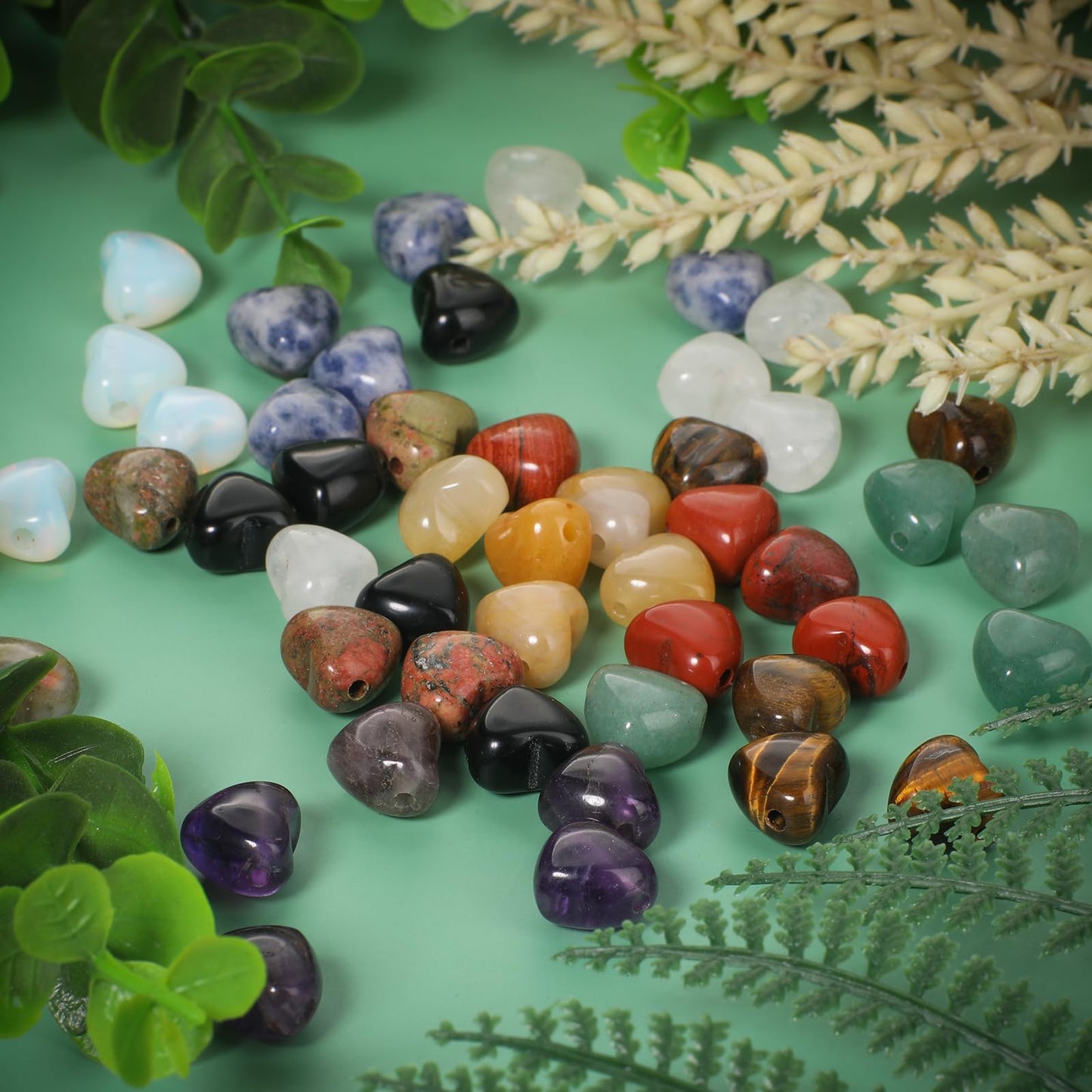 Yochus 5pcs Opal Natural Heart Stone Beads，12mm Healing Energy Gemstone for Jewelry Making Earring Necklace DIY