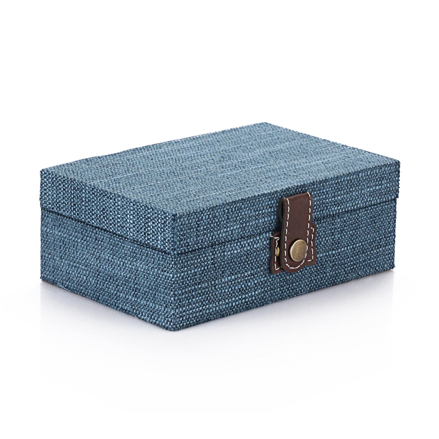 Hipiwe Treasure Chest Jewelry Box - Wooden Decorative Box with Clasp Linen Covered Memento Case Box Rectangular Keepsake Box Photos Storage Organizer Home Decor,Blue