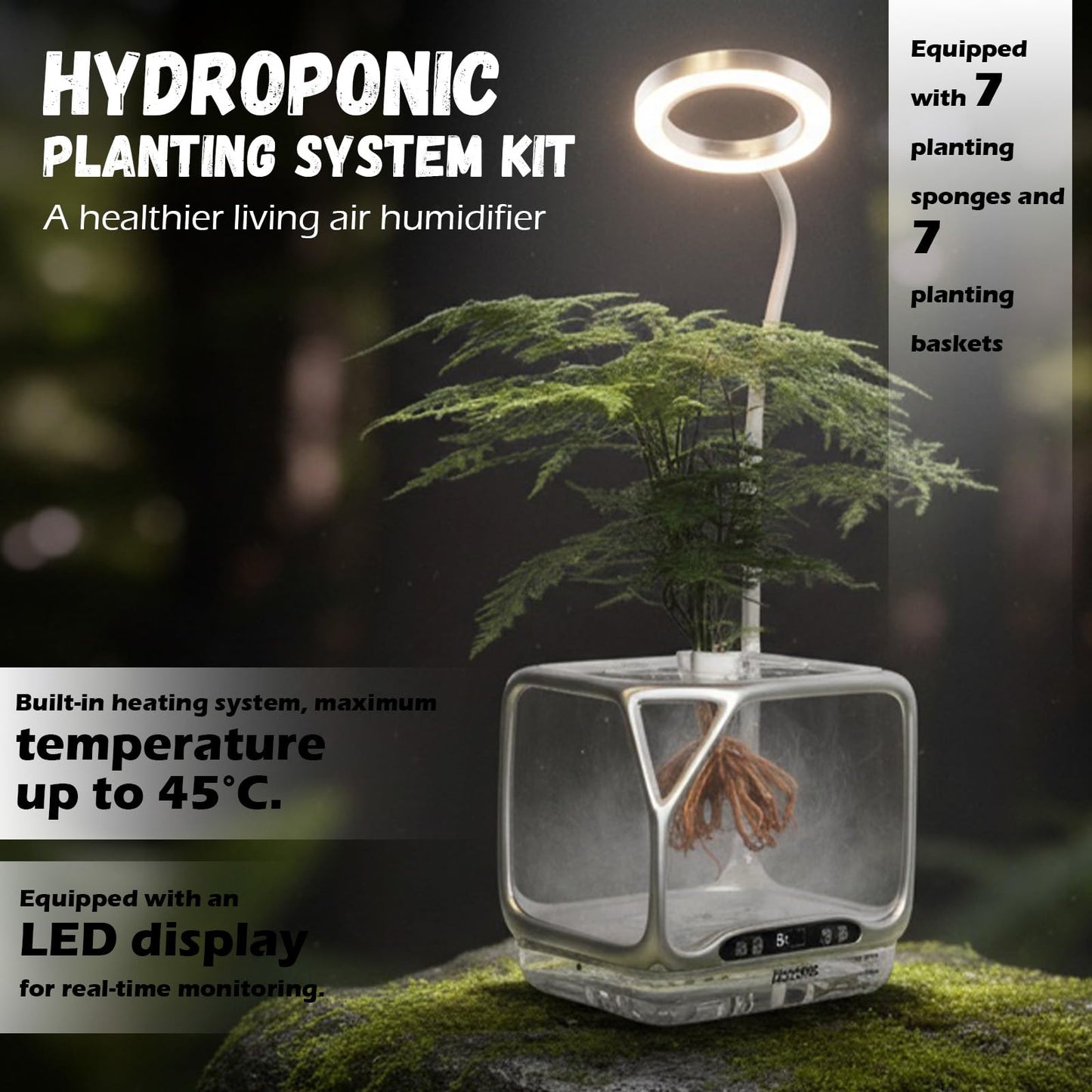 Misting Hydroponic Growing System Kit, Smart Aeroponics Indoor Herb Gardening Planter Root View,Air Humidifier&Auto Light-3 Mist Modes,Temperature Control for Growing Vegetables/Flowers/Pods/Fruits