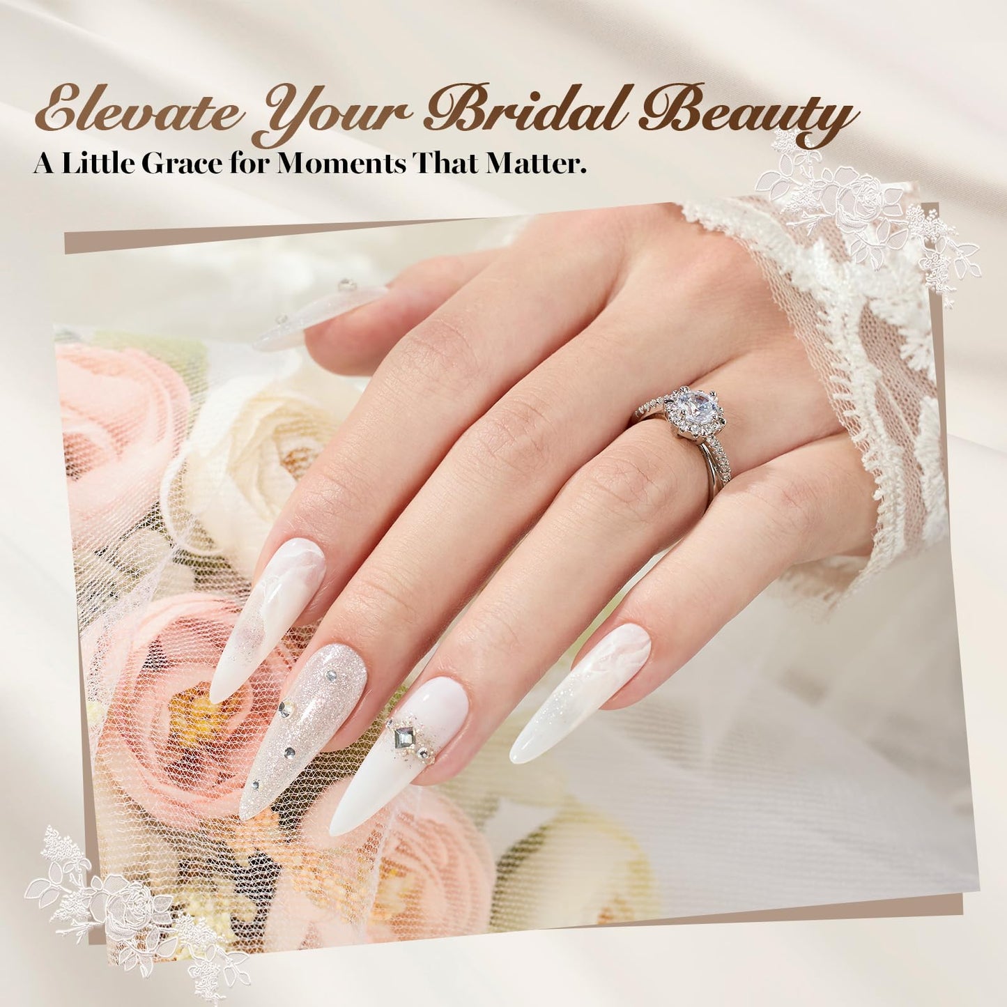 Beetles Gel Nail Polish Kit with UV Light - Wedding Beauty French Manicure Kit, 15ml UV LED Soak Off French Tip Gel Polish Set with Nail Tools Nails Decoration