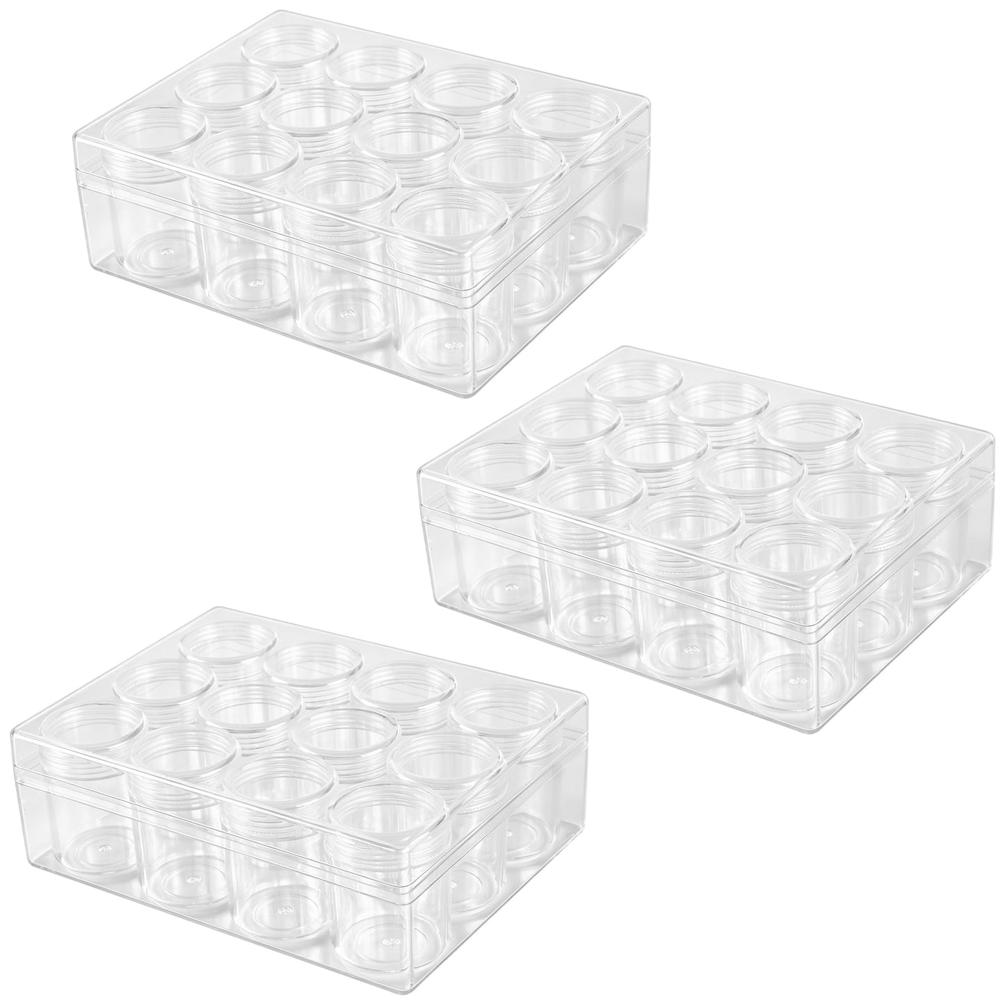 JEUIHAU 3 Pcs 12 Grid Clear Plastic Bead Storage Containers, Diamond Painting Storage Containers with Lid, Bead Art Organizer Case Jar for Jewelry Earrings, DIY Crafts, Nail Glitter, Small Items