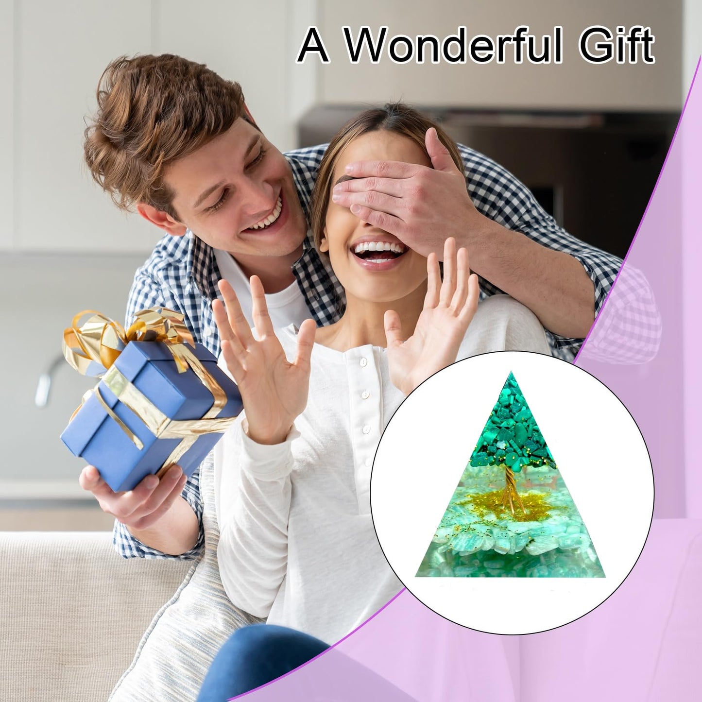 Saefheled Tree of Life Orgone Pyramid,Natural Tianhe Stone&Malachite Orgonite Healing Crystals Pyramid,Crystal Stone Positive Reiki Energy Generator Collection Wealth Lucky Meditation Tool(6cm)