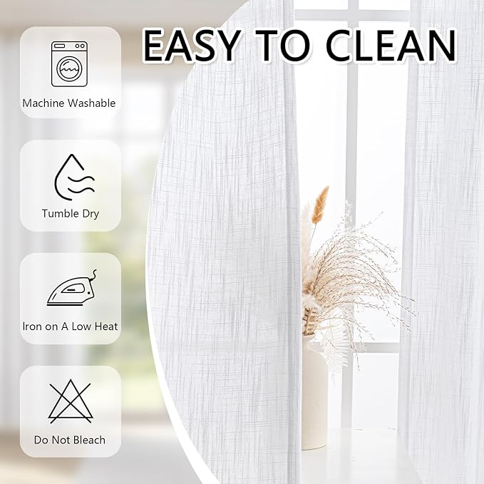 MYSKY HOME White Curtains 80 Inch Length 2 Panels Set, Semi Sheer Cotton Blend Soft Touch Light Filtering Drapes for Doorways Sliding Glass Door, 50" Wide per Panel, White, 2 PCs
