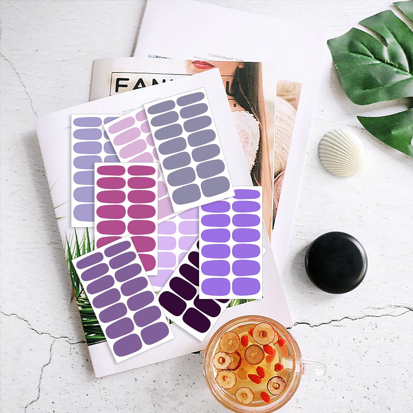 WOKOTO 20 Sheets Purple Solid Nail Stikcers Full Nail Wraps for Women Nail Art Decals Nail Polish Strips 280 Tips Gel Nail Strips Nail Polish Stickers Stick On Nail Polish Wraps Nail Color Strips