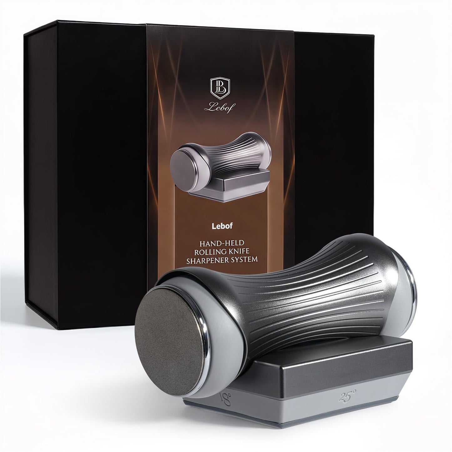 Lebof Rolling Knife Sharpener with Diamond Disc, Magnetic Base with 4 Sharpening Angles, Aluminum Alloy Body, Anti-Slip