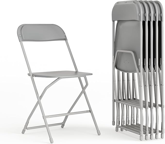Flash Furniture Hercules Series Plastic Folding Chair - Grey - 6 Pack 650LB Weight Capacity Comfortable Event Chair-Lightweight Folding Chair