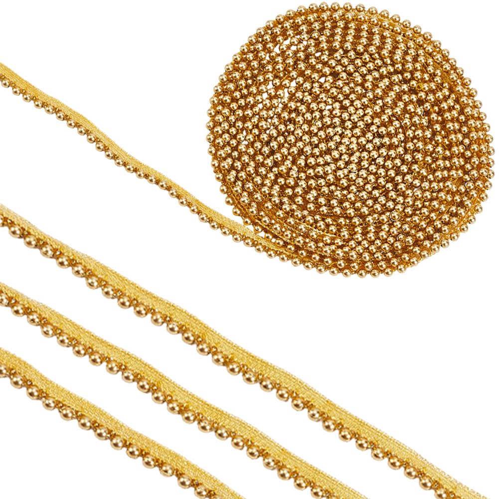 CABODYALS 1/2 Inch 10 Yards Gold Woven Ball Bead Tassel Trim Braid Fringe Edging with Beads Golden Lace Decorative Edge Trimming Polyester Ribbon for Sewing Making Party Wedding DIY Craft Supplies