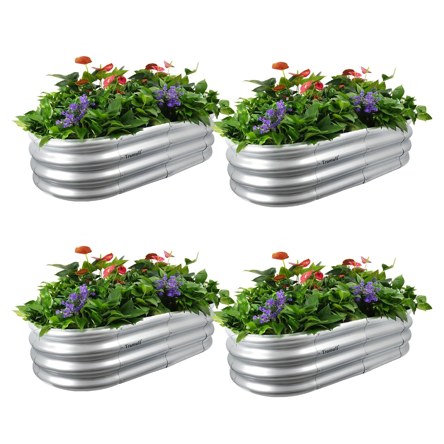 Tramull 4x2x1 ft Galvanized Raised Garden Bed Outdoor, 4-Pack 12" Tall Metal Planter Boxes for Planting Vegetables, Flowers, Herbs, Tomato - Corrugated Rust-Resistant Elevated Garden Beds Kit, Silver