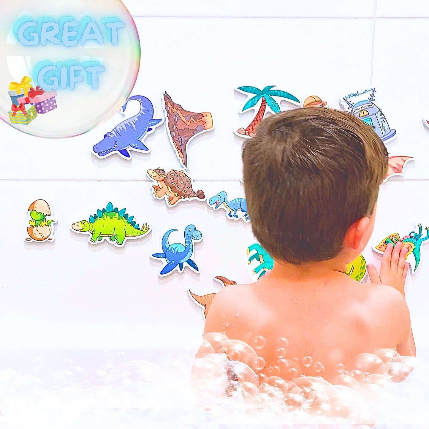 NUBUNI Foam Bath Toys with Storage Bag | Baby Bath Stickers | Shower Toys | Bathtub Toys | Bath Wall Toy | Dino Time Machine Foam