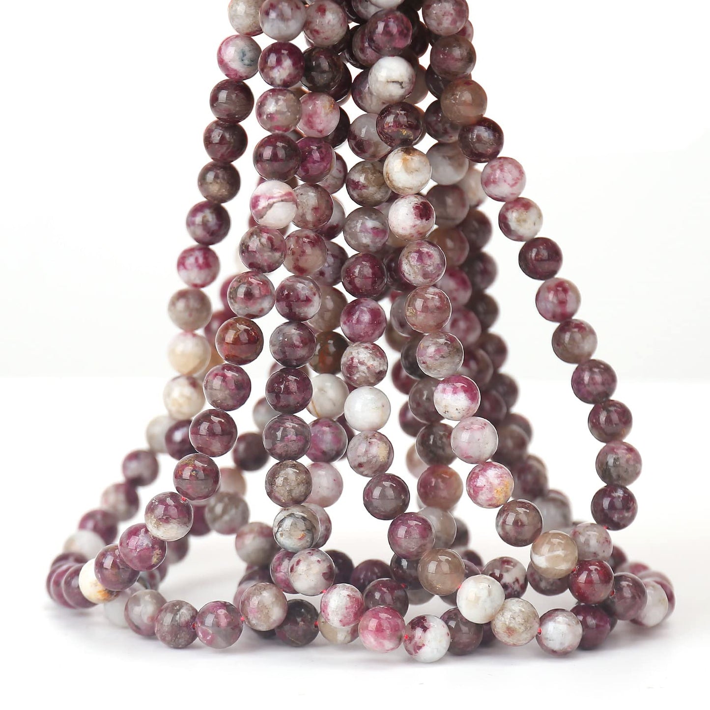 70PCS Natural 8MM Healing Gemstone, Plum Blossom Tourmaline Energy Stone Round Loose Beads, Semi-Precious Crystal Beads with Free Elastic String for Jewelry Making DIY