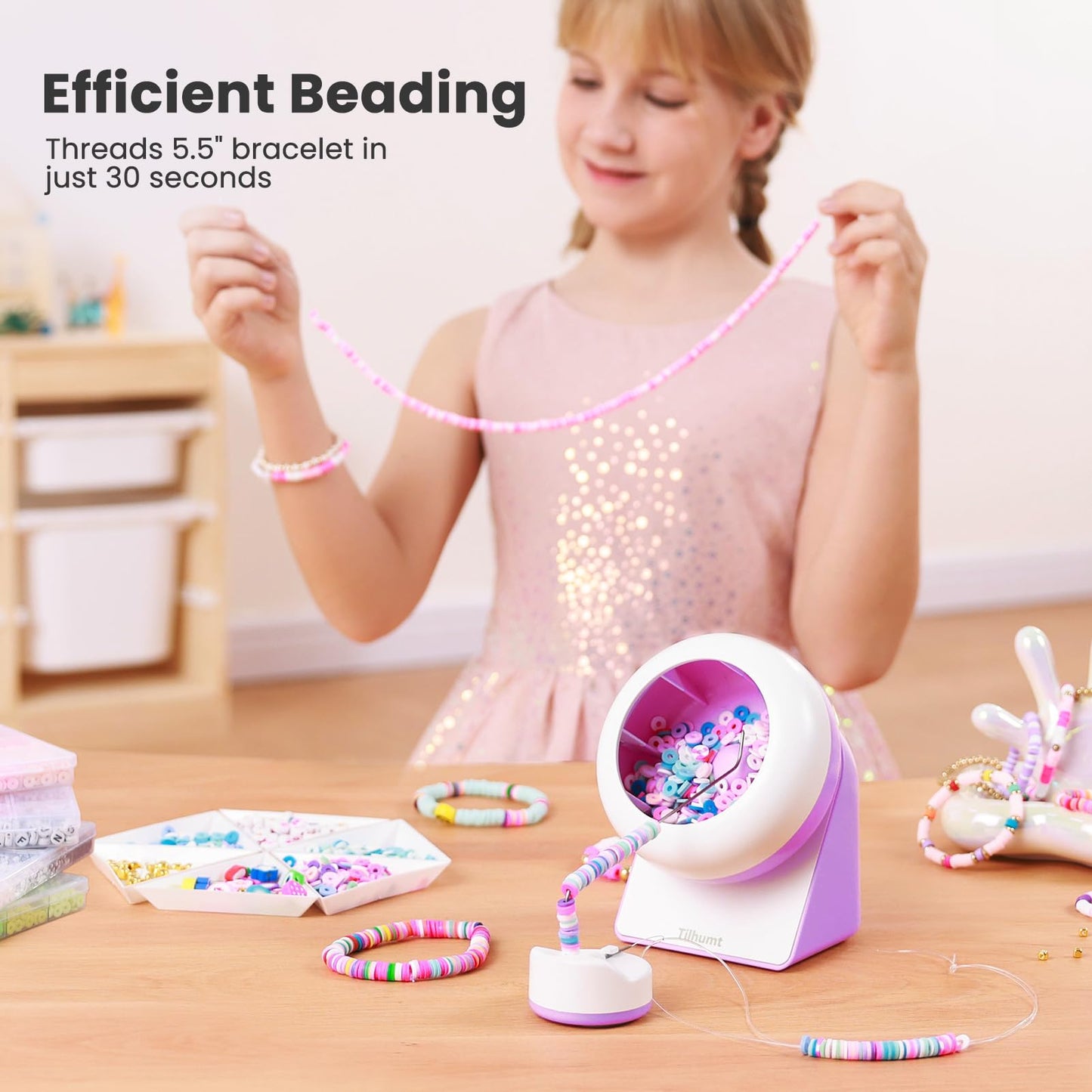 Tilhumt Clay Bead Spinner, Electric Bead Spinner for Jewelry Making, Friendship WWJD Bracelets Maker with Needle and Elastic String, Bracelet Making Machine, Ideal Gift for Craft Bead Lovers, Purple