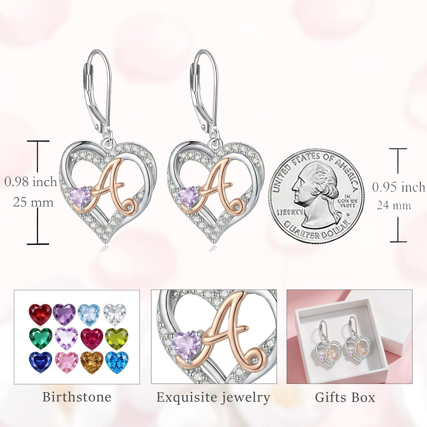 ZPMMPZ Initial Birthstone Earrings Intial Letter Dangle Drop Earrings Birthstone Jewelry Gifts for Women A & July