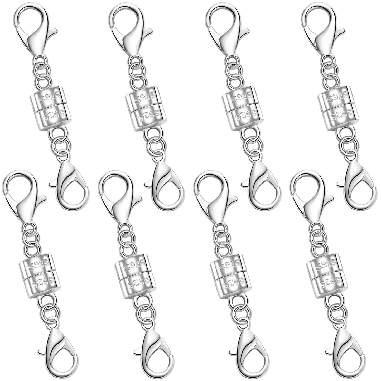925 Silver Double Lobster Magnetic Necklace Clasps,Magnetic Jewelry Clasps for Necklaces Extender Bracelet Clasps and Closures (8silvery)