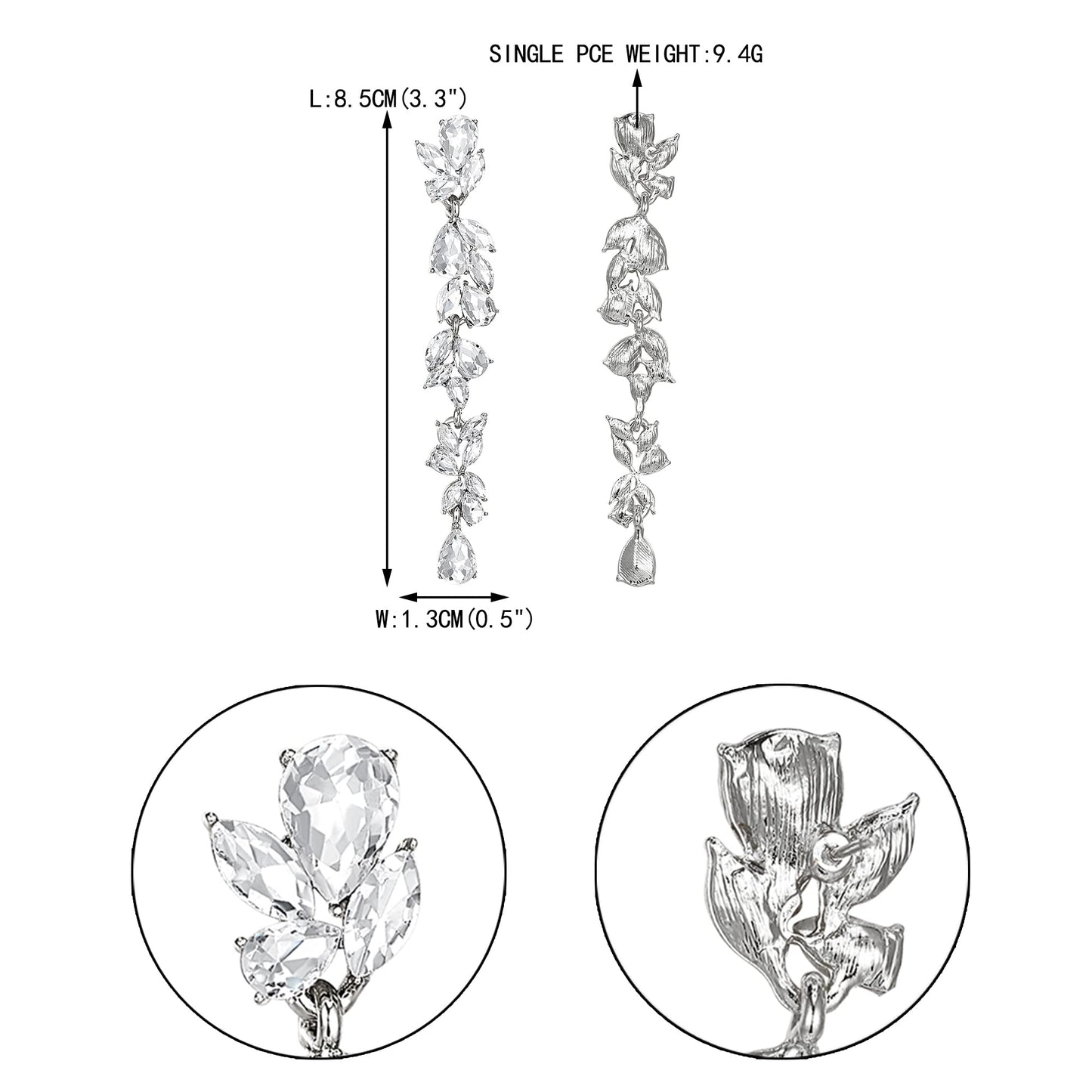 EVER FAITH Wedding Rhinestone Crystal Chandelier Earring for Women Brides, Art Deco Marquise Teardrop Bridal Long Dangle Drop Earrings for Prom Clear Silver-Plated-Base
