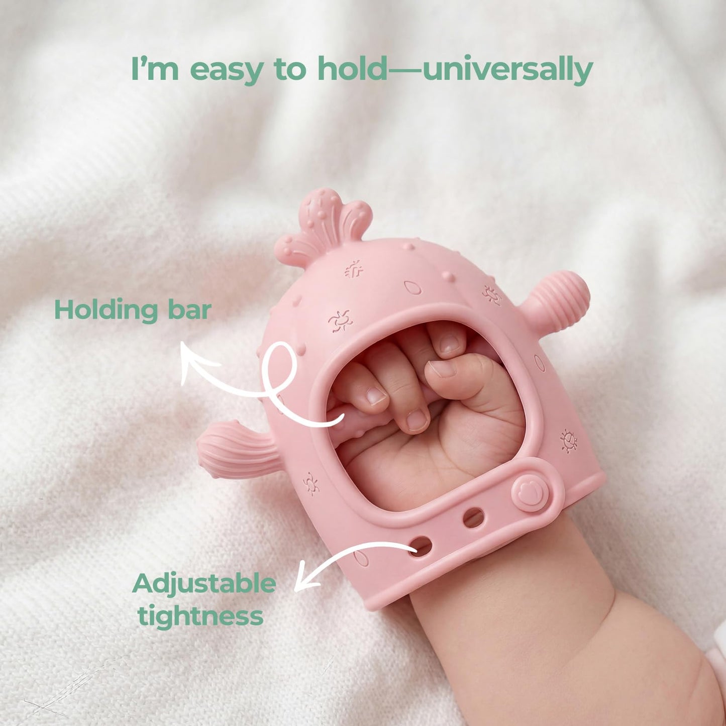 Momcozy Baby Teething Toys, Food Grade Silicone Baby Teether，Teething Mitten for Babies 0–6 Months，Teethers for Babies 6–12 Months，Anti Drop Wrist Teether with Multiple Chew Points， Pink